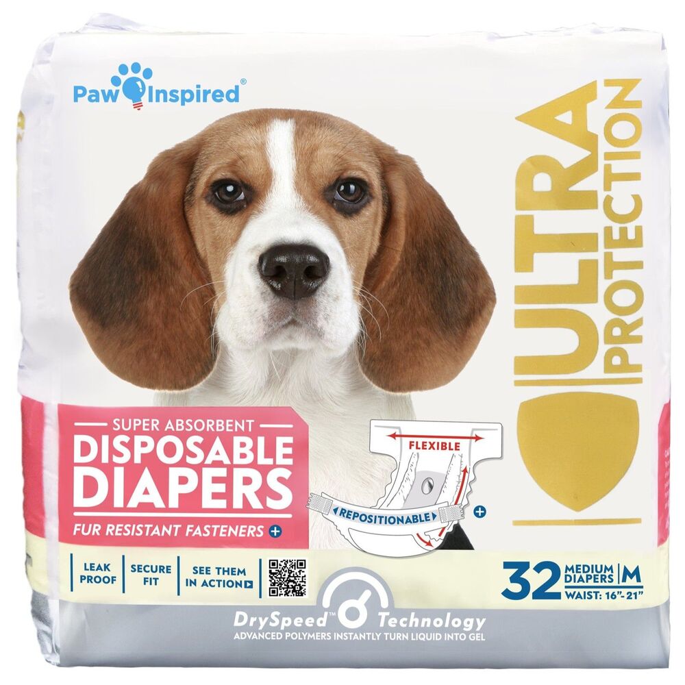 32ct Disposable Dog Diapers, Heat, Excitable, or Incontinence (Female, Medium)